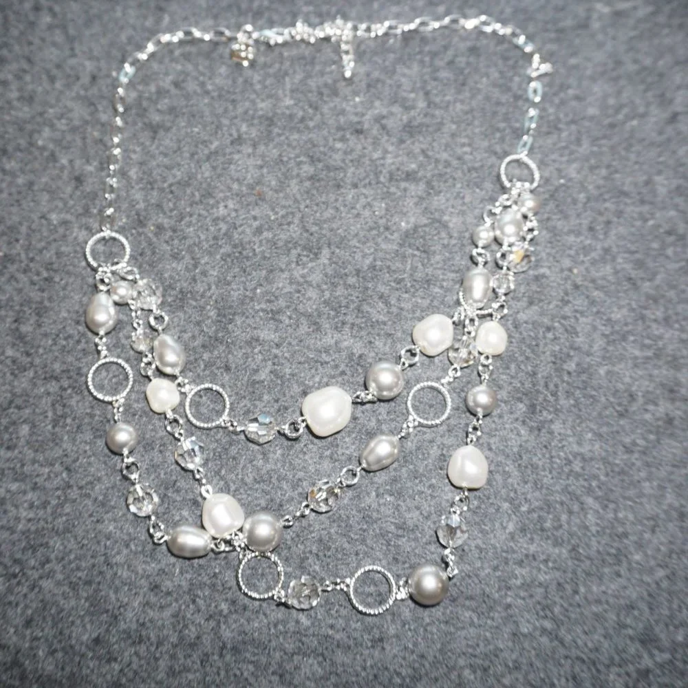 NIB Touchstone South Seas Necklace Retired Pearl and Crystal statement Swarovski